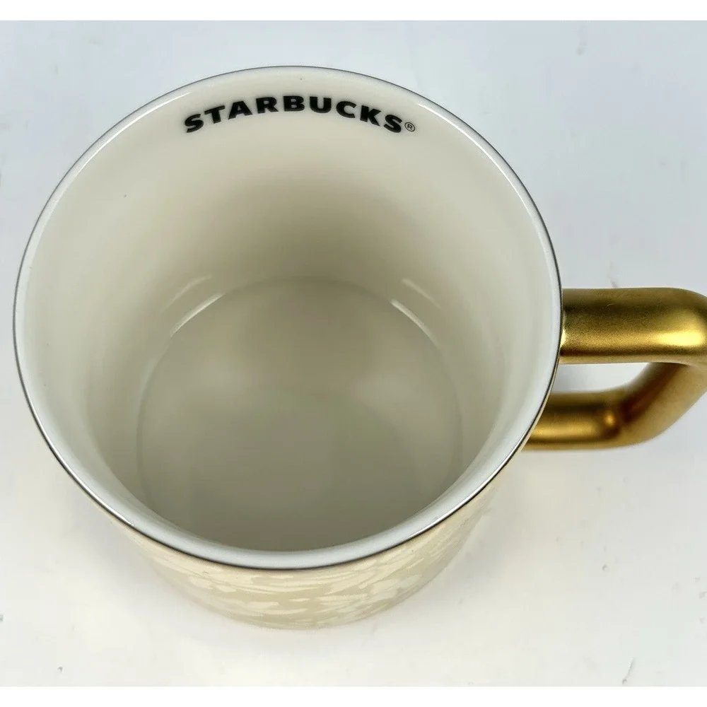 Starbucks Poinsettia Gold Ceramic Mug 14 oz Red Holiday Gift Box NIB 2025